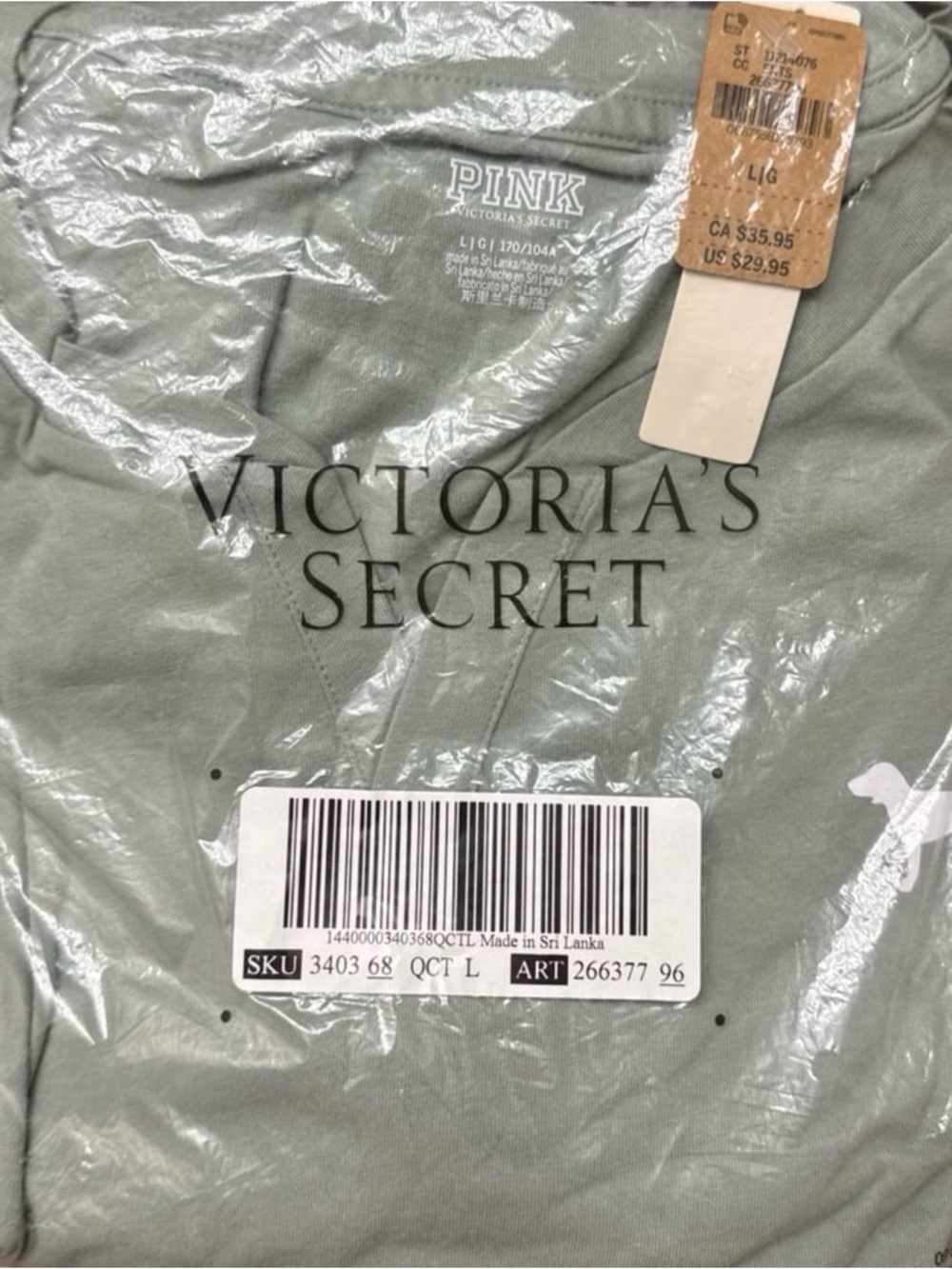 Victoria's Secret PINK Henley Sage Green Pup Logo Tee